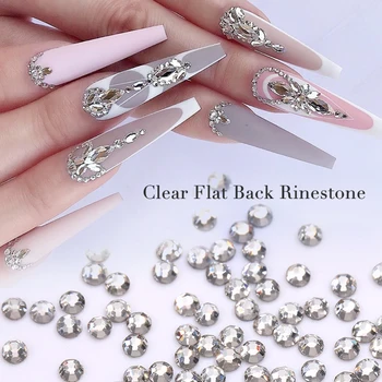 

1 Bag Flat Bottom White Diamond Decoration 3D Glittering Flat Back Rhinestone Decoration DIY Mixed Size Nail Art Decorations