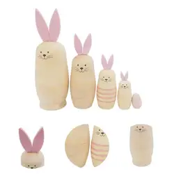 Lapin blanc innovant fabriqué en bois, poupées de nid russes pour enfants, modèle Matryoshka, 5 pièces/ensemble 