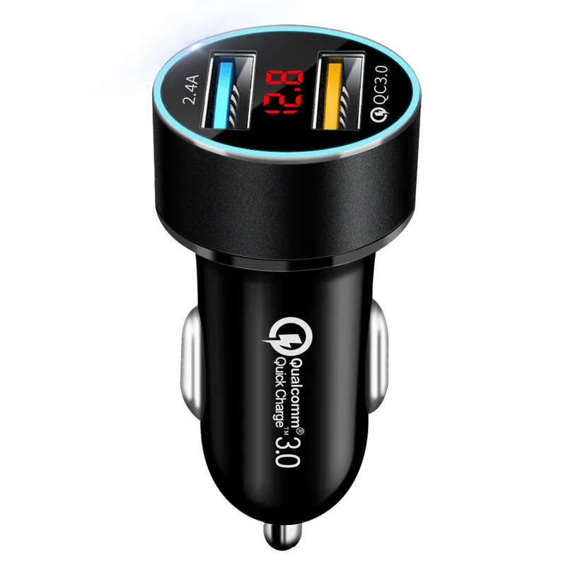 USB Автомобильное зарядное устройство двойной быстрой зарядки QC3.0 автомобильное быстрое зарядное устройство для xiaomi OPPO VIVO samsung note 10 oneplus зарядное устройство - Тип штекера: QC3.0 2.4A LED Black