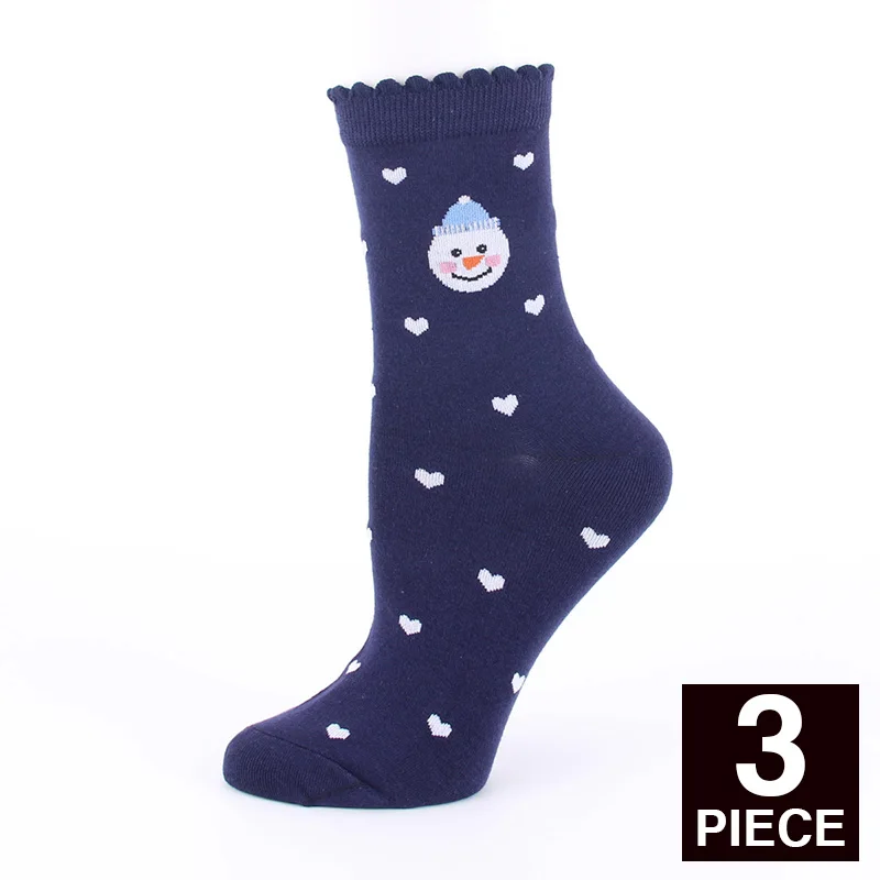 Женские хлопковые носки милые разноцветные Носки с рисунком каваи лося носки забавный подарок на Рождество для девочек 3 пар/лот# F - Цвет: D 3 pairs