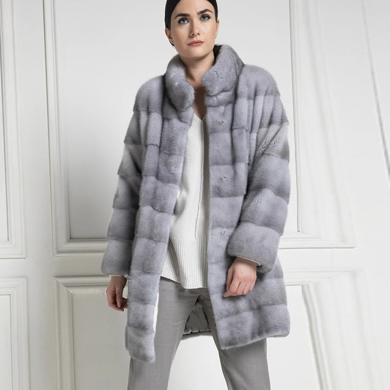 

FURSARCAR Women Real Genuine Minks Fur Coats And Jackets With Warm Stand Collar Nature Mink Fur Overcoat 2019 Fashion New Female