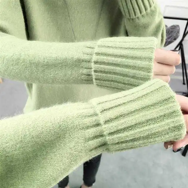 Vangull, однотонный вязаный свитер с высоким воротом, длинный рукав, толстые пуловеры, модные, Осень-зима, новые, повседневные, теплые женские