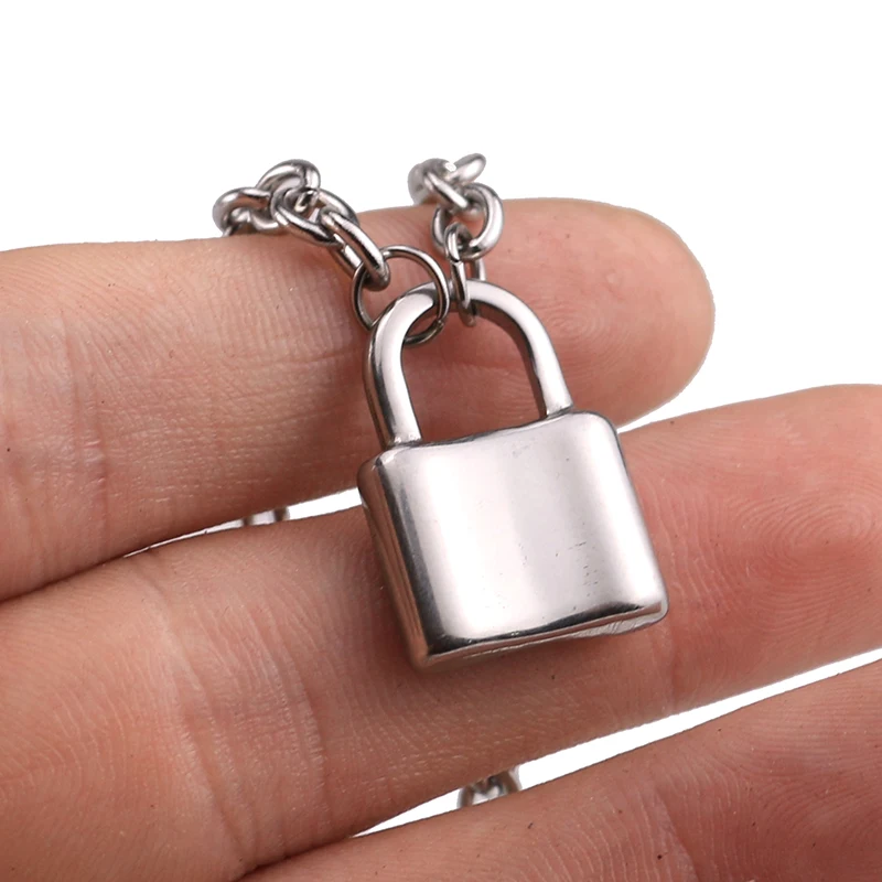 stainless steel Нержавеющая сталь серебро Цвет замок Длинная цепочка с кулоном Фирменная Новинка Rolo ожерелье цепочка Для женщин воротниковые ювелирные колье-чокер - Окраска металла: stainless steel