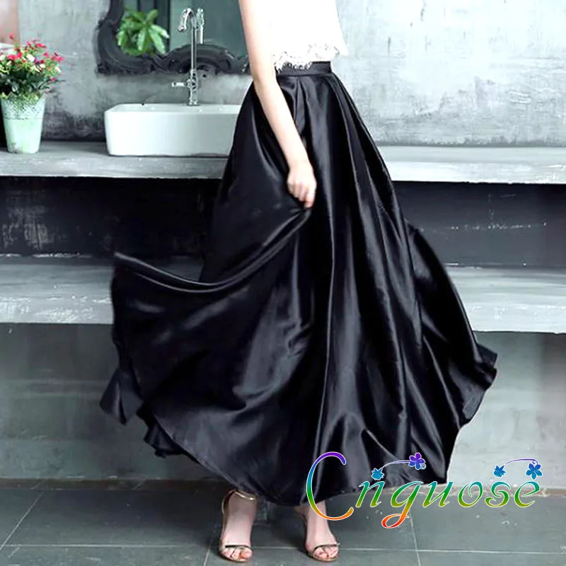Летняя мода размера плюс 7XL черная шифоновая фальшивая шелковая атласная женская элегантная Солнцезащитная юбка/юбки для женщин