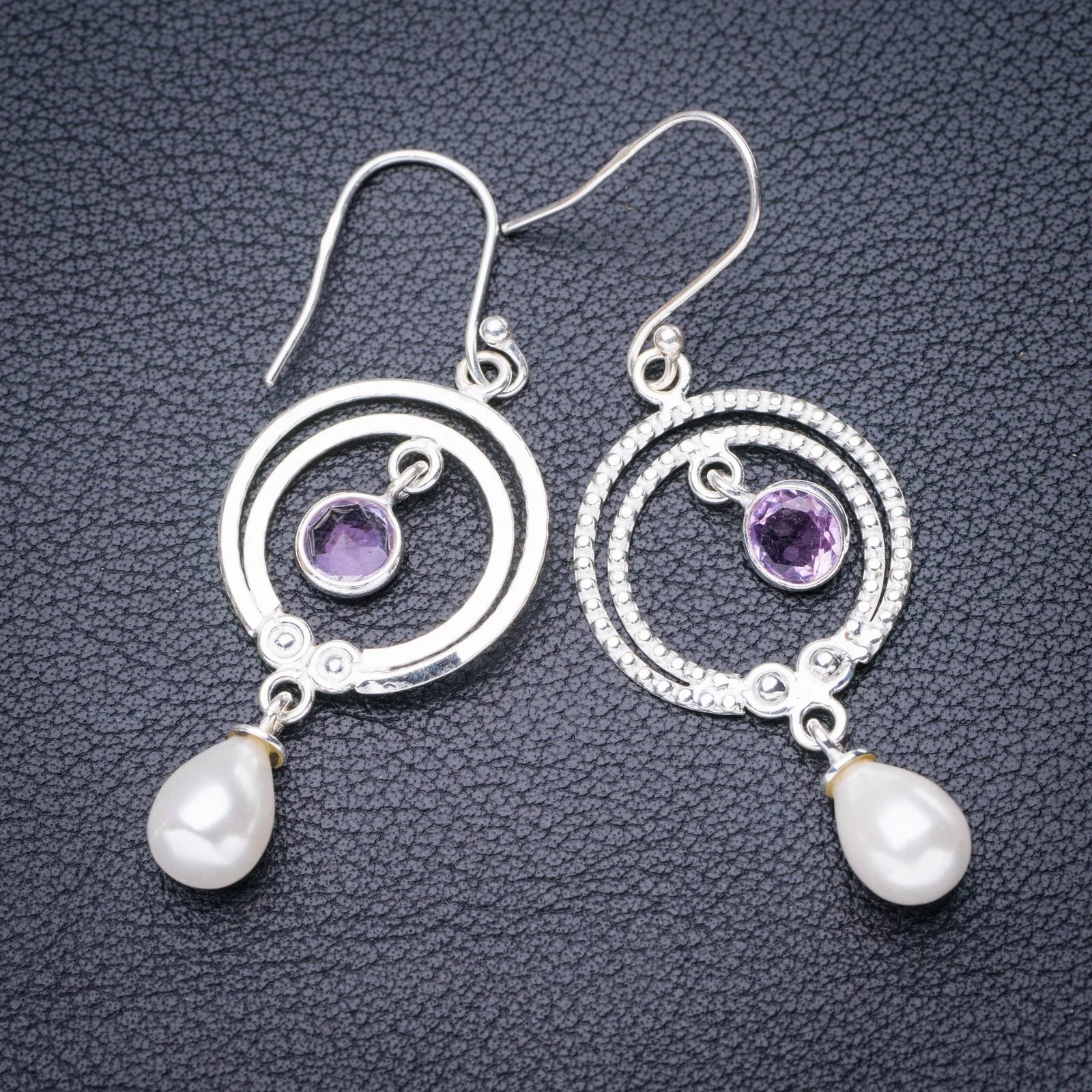 StarGems Natural River Pearl Amethyst Handmade 925 Sterling Silver Earrings 2.25&quot E5417 | Украшения и аксессуары