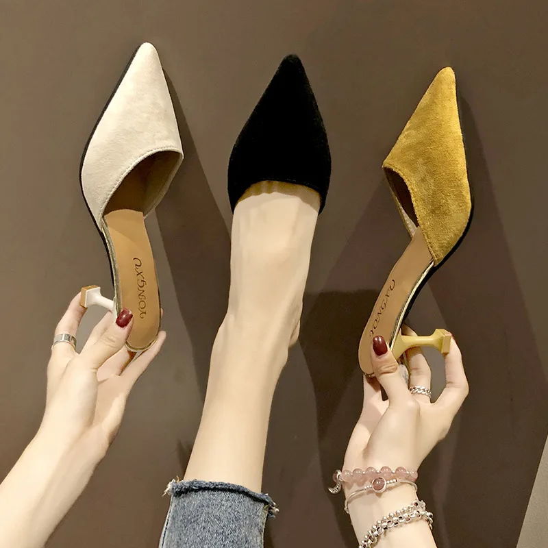 

Closed-toe Semi-Trailing Shoes Women's 2019 Summer Fashion New Style Korean-style High-Heel Sandals Women's Pointed-Toe Thin Hee