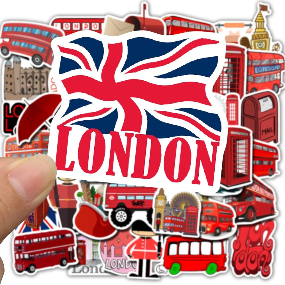 50pcs/Pack Waterproof PVC Cartoon Red London Bus Stickers Skateboard Travel Suitcase Bicycle Motorcycle Guita Sticker Kids Toys