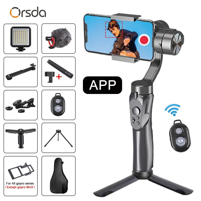 Orsda APP H4 3-axis gimbal stabilizer Gopro camera stabilizer shandheld selfie stick Tripod for smartphone connection Bluetooth