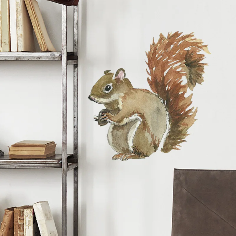 

MAMALOOK Cute Squirrel Wall Sticker For Kids Babyroom Home Removable Wallpaper Living Room Bedroom Mural Animals PVC Stickers