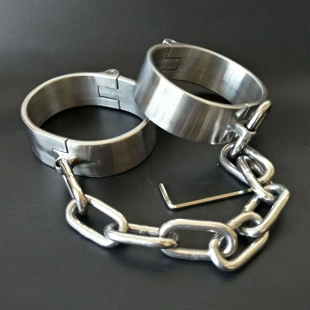 Stainless Steel Screw Ankle Cuffs Metal Leg Irons Shackles BDSM Bondage