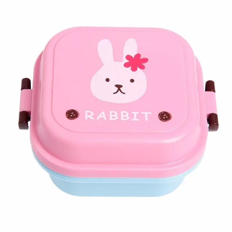 Милый мультфильм Ланч-бокс еда контейнер для хранения Портативный Bento ложка школы 72XF - Цвет: Светло-зеленый