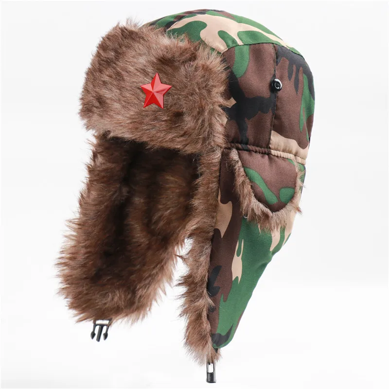 waterproof bomber hat CAMOLAND Winter Warm Bomber Hat Women Men Military Army Soviet Badge Russia Ushanka Cap Outdoor Faux Fur Earflap Caps mad bomber leather rabbit fur hat