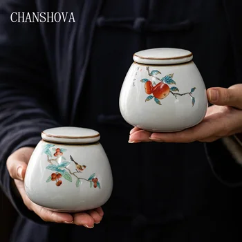 

CHANSHOVA Chinese Retro Style Handmade Crackle Glaze Porcelain Tea Caddy China Ceramic Tea Box Sealing Storage Container H348