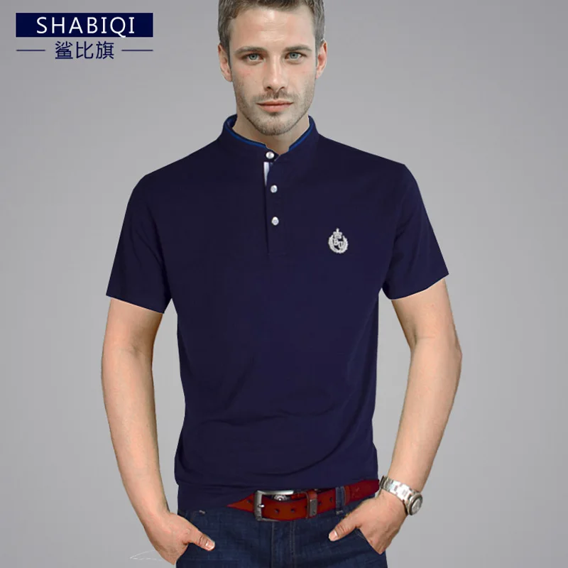 Tanie Męska koszulka Polo 2020 letnie męskie dorywczo oddychająca niebieski stojak kołnierz bawełna krótki rękaw mężczyźni Polo Plus rozmiar 6XL 10XL