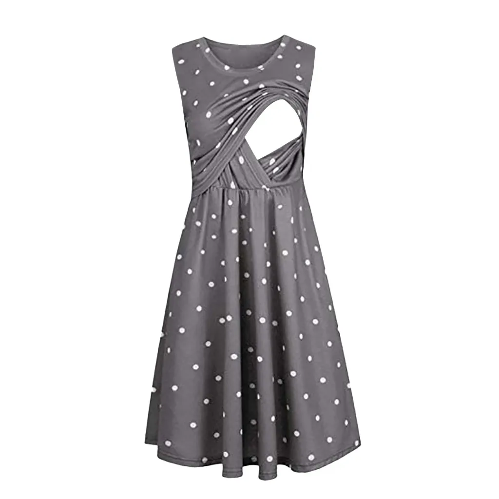 

Maternity Dresses Pregnancy dot Nursing dress for Pregnant clothes for Women sleeveless summer casual breastfeeding clothes ZF
