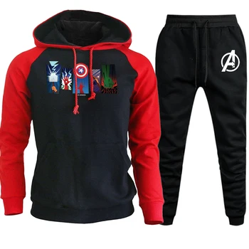 

Autumn Winter 2019 The Avengers Hero Arms Hooded Mens Raglan Streetwear Suit Casual Pullover Fleece Hoodies+Pants 2 Piece Set