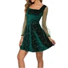 2022 printemps vert velours Mini robe avec manches transparentes pour les femmes une ligne robe de noël filles fête nuit Skate S M L XL robes ► Photo 1/6