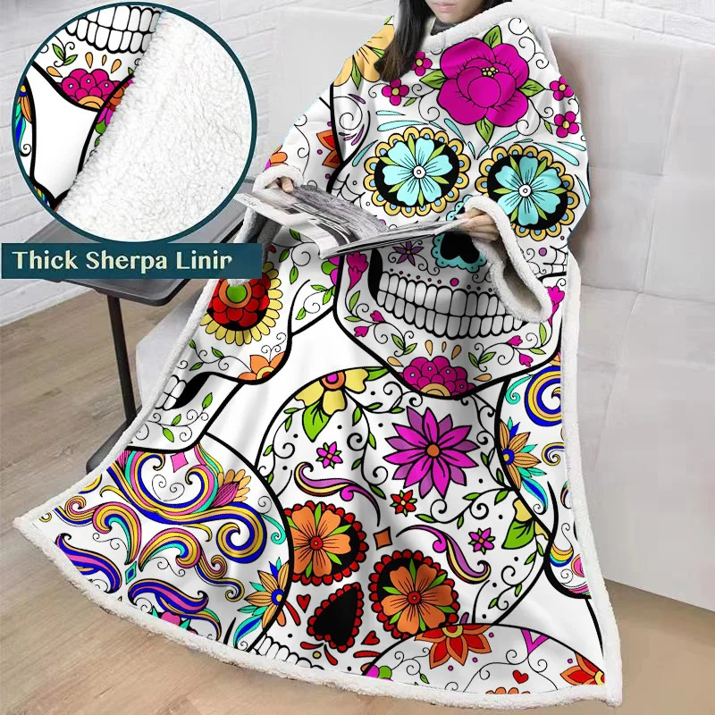 Одеяло с черепом рукавами принтом кораллового плюша шерпа флисовое уличное