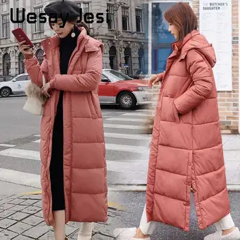 

2020 Women Winter X-Long Parkas Coat Winter Casual Solid hooded zipper Loose Thicken Warm Coat Female streetwear Outwear Clothes
