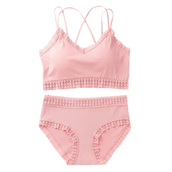 

Girls' Wrapped Chest Panties Set Lace Edge Beauty Back Underwear Breathable Comfortable Sexy Bra 2-piece Set