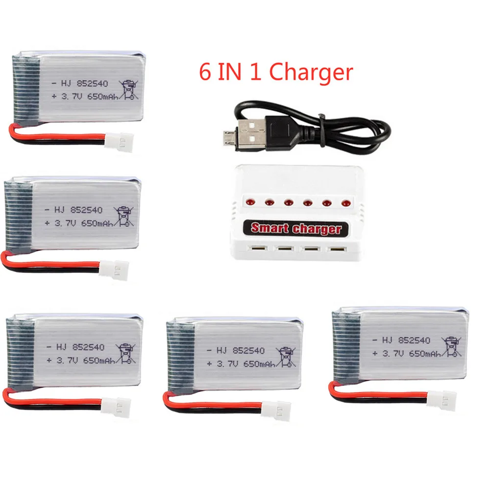 Аккумулятор 3,7 V 650mAh+ зарядное устройство USB 3,7 v для SYMA X5 X5C X5C-1 X5SW H5C 852540 3,7 V Lipo Дрон с перезаряжаемым аккумулятором от 1 шт. до 6 шт