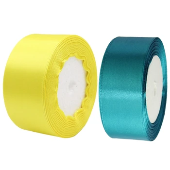 

2 Roll 40mm 22 Meters Silk Satin Ribbon for Wedding Party, 1 Roll Lake Blue & 1 Roll Yellow