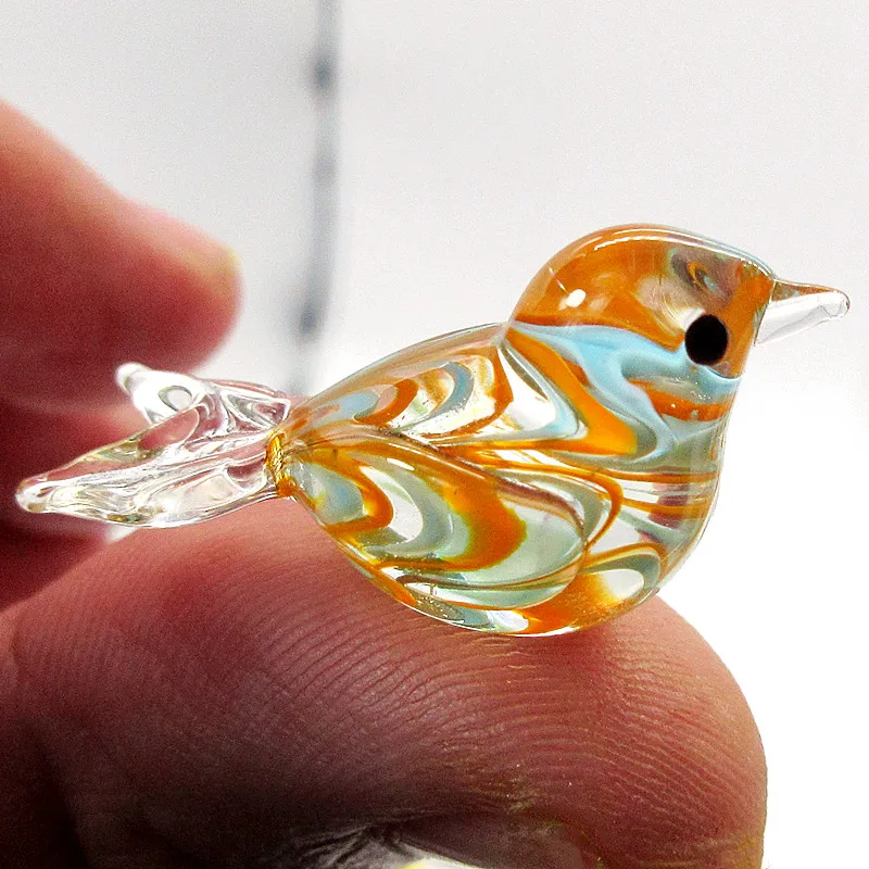 Lovely Mini Glass Bird Figurine Easter Colorful Animal Bird Statue Ornaments Home Garden Decor Accessories Tiny Gift