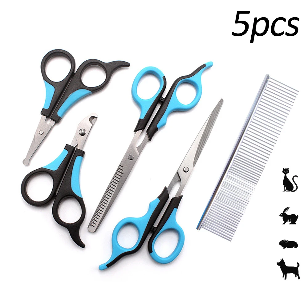 5pcs Stainless Steel Pet Grooming Scissors Cat Hair Thinning Shear