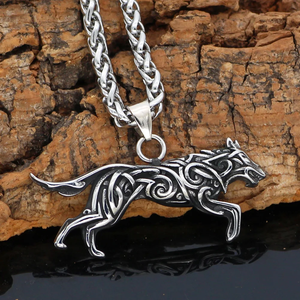 Мужское ожерелье Viking из нержавеющей стали Geri и Freki Knot Wolf с подарочной сумкой Valknut |