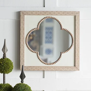 

Retro Palace Flower Shape Wood Bedroom Dressing Makeup Mirror Bathroom Home Hanging Wall Mirror Decoration Accessories