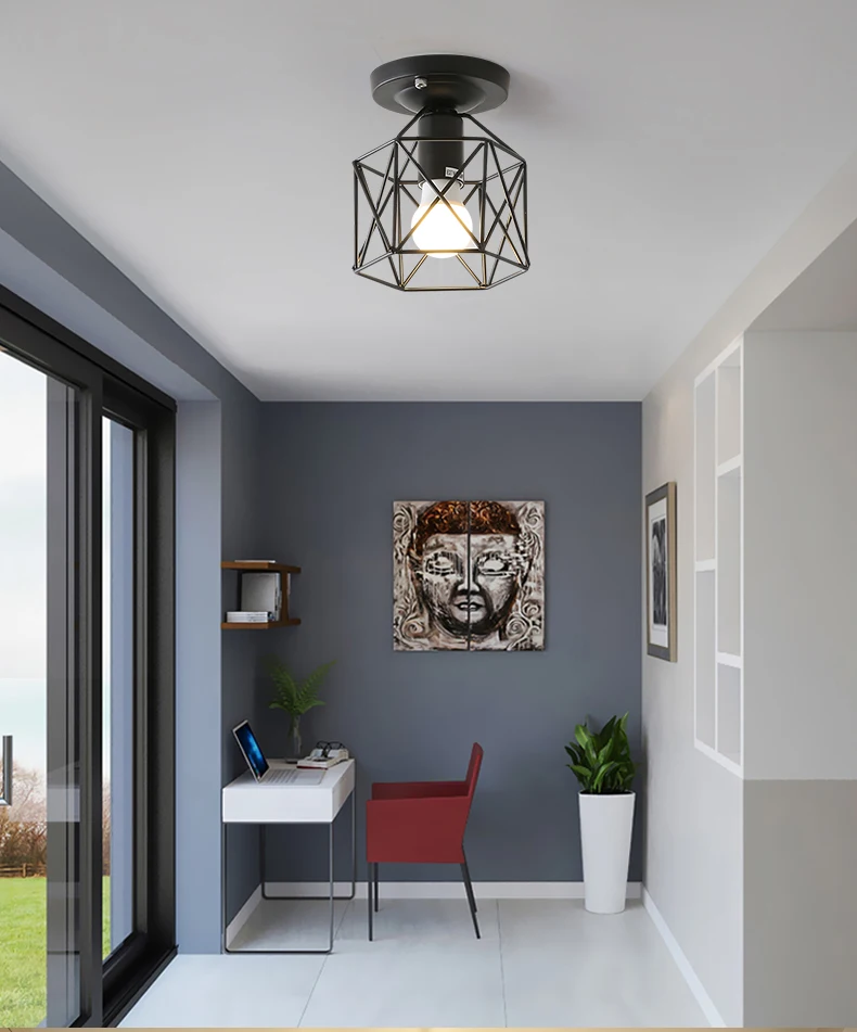 Modern nordic black wrought iron E27 led ceiling lamps for kitchen living room bedroom study balcony restaurant cafe hotel