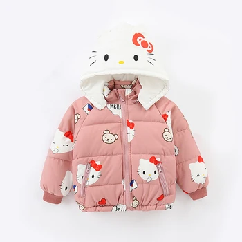 

Kids Winter Jacket For Girls Pink Cartoon Warm Hooded Outerwear Long Sleeve Coat For Girls Children Down & Parkas Warm Clothes