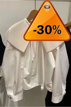 

Peter Neploe Pleated Pan Collar Blouse Women Spring 2020 Solid Korean Long Sleeve Blusa Shirts Fashion Casual Female Tops