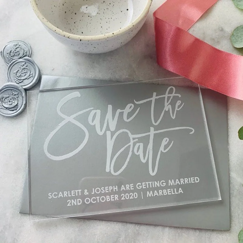 Transparent Acrylic Wedding Invitation Modern Calligraphic Invitation save the date - 4000273819487