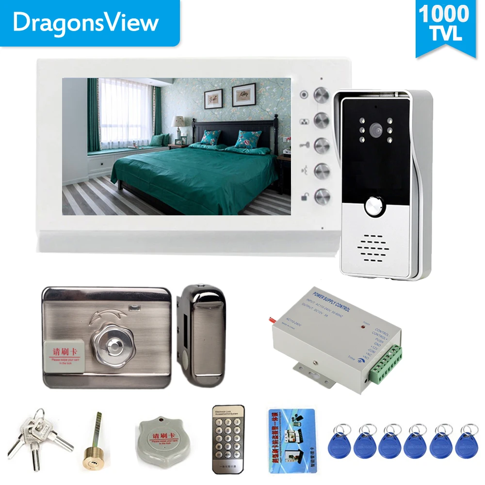 Видеодомофон Dragonsview домофон 7 дюймов 1000TVL с электронным замком 12 В/3 А |