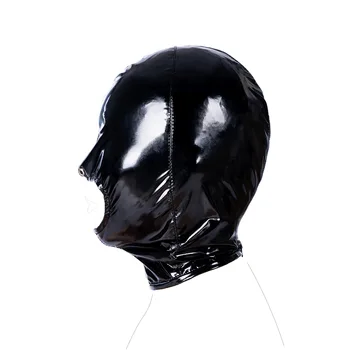 Wetlook Leather Open Mouth Fetish Mask Hood Bondage Gear Erotic Products for Bdsm Adults Sex Games Blindfold Flirt Sexy Costumes 3