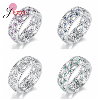 

Drop Shipping Genuine 925 Sterling Silver Rings Women Hollow Round Rings With Bright AAA Crystal Multiple Models For Choice