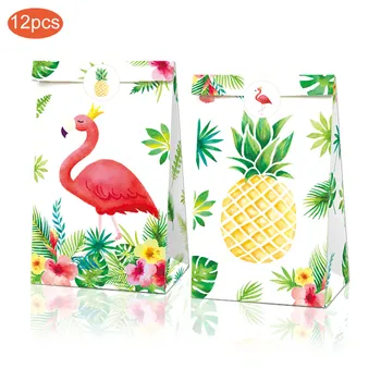 

Hawaii Pink Flamingo Gifts Candy Bags Baby Shower Party Decorations Kids Happy Birthday Party Pineapple Paper Gifts Bags Package