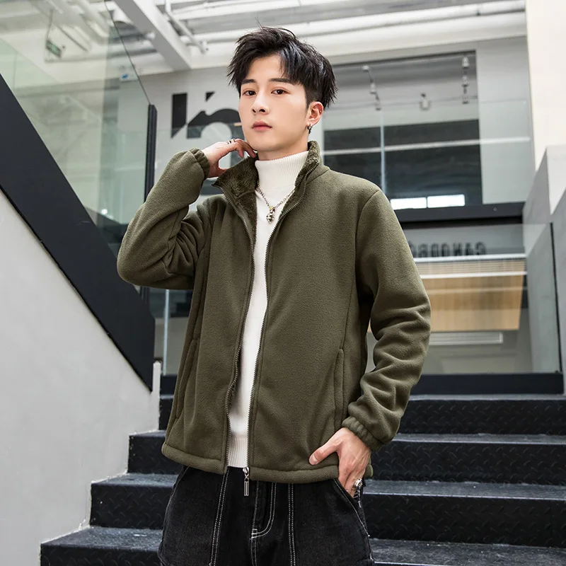 Fall Winter Military Training Fleece Jacket Men's Outdoor Assault Jacket Liner Stand Collar Warm Cardigan Jacket - Color: Army green