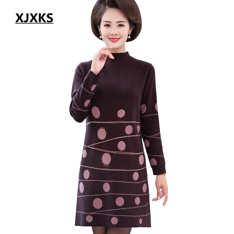 

XJXKS Sweter Mujer Invierno 2019 Fashion Oversized Turtleneck Long Sweaters Long-sleeved Women Knitted Sweater Dress