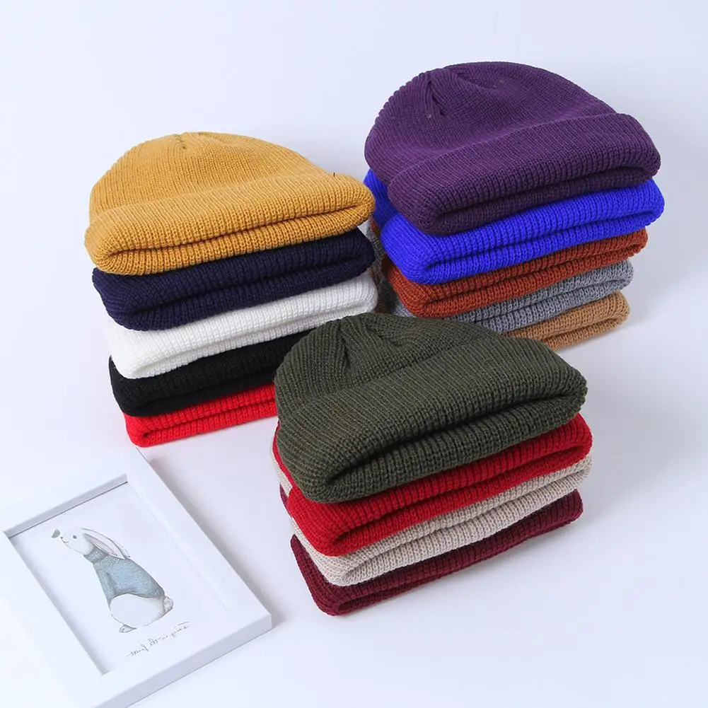 

Autumn Warm Unisex Soft Knitted Beanie Hat Solid Color Street Outdoor Male Female Windproof Casual Caps winter hats for women