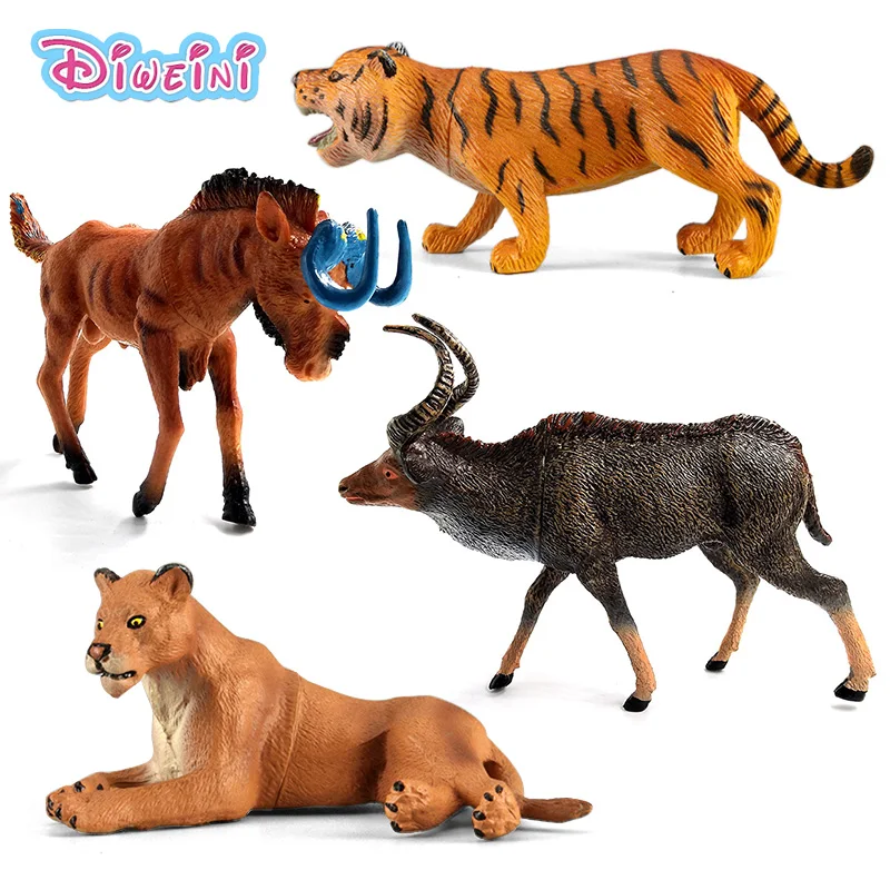 Фигурки моделей животных из зоопарка медведи тигра леопарда Льва волка слона