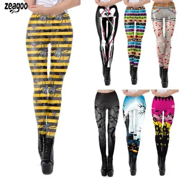 

Women Halloween Style Print Elastic Pants High Waist Casual Standard 8 Colors All Seasons Workout Leggings