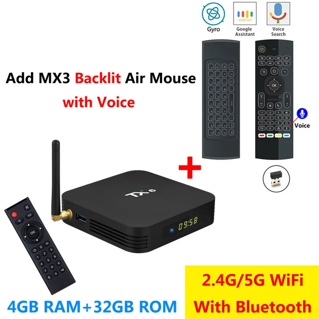 TX6 4 Гб ОЗУ 32 Гб 64 Гб ПЗУ Смарт Android 9,0 ТВ приставка Allwinner H6 медиаплеер 2,4G 5G Wifi Bluetooth 4,1 4K HD 2G 16G телеприставка - Цвет: 4GB32GB add Mx3l mic