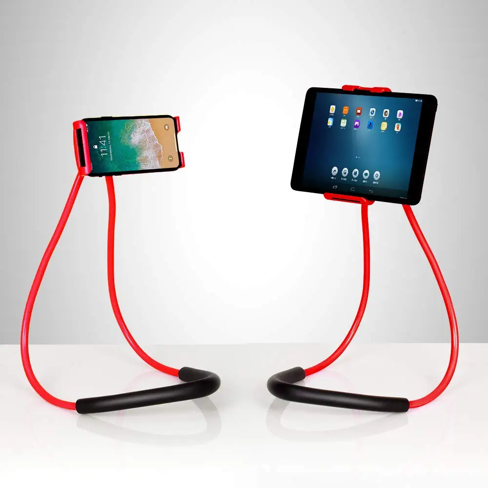 Держатель для мобильного телефона, держатель для планшета, универсальная подставка для телефона на шею для iPhone, вращающееся крепление с многофункциональным креплением для кровати, стола, велосипеда, автомобиля - Цвет: red