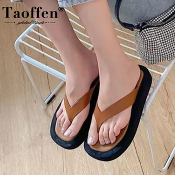 

Taoffen Women Fashion Summer Shoes Real Leather Flip Flop Woman Sandals Fashion Casual Shoes Daily Vacation Footwear Size 34-39