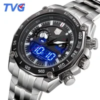 Mens Watches quartz Dual movement LED display Stainless Steel Band Sport waterproof Watch Relogio Masculino Quartz Clock