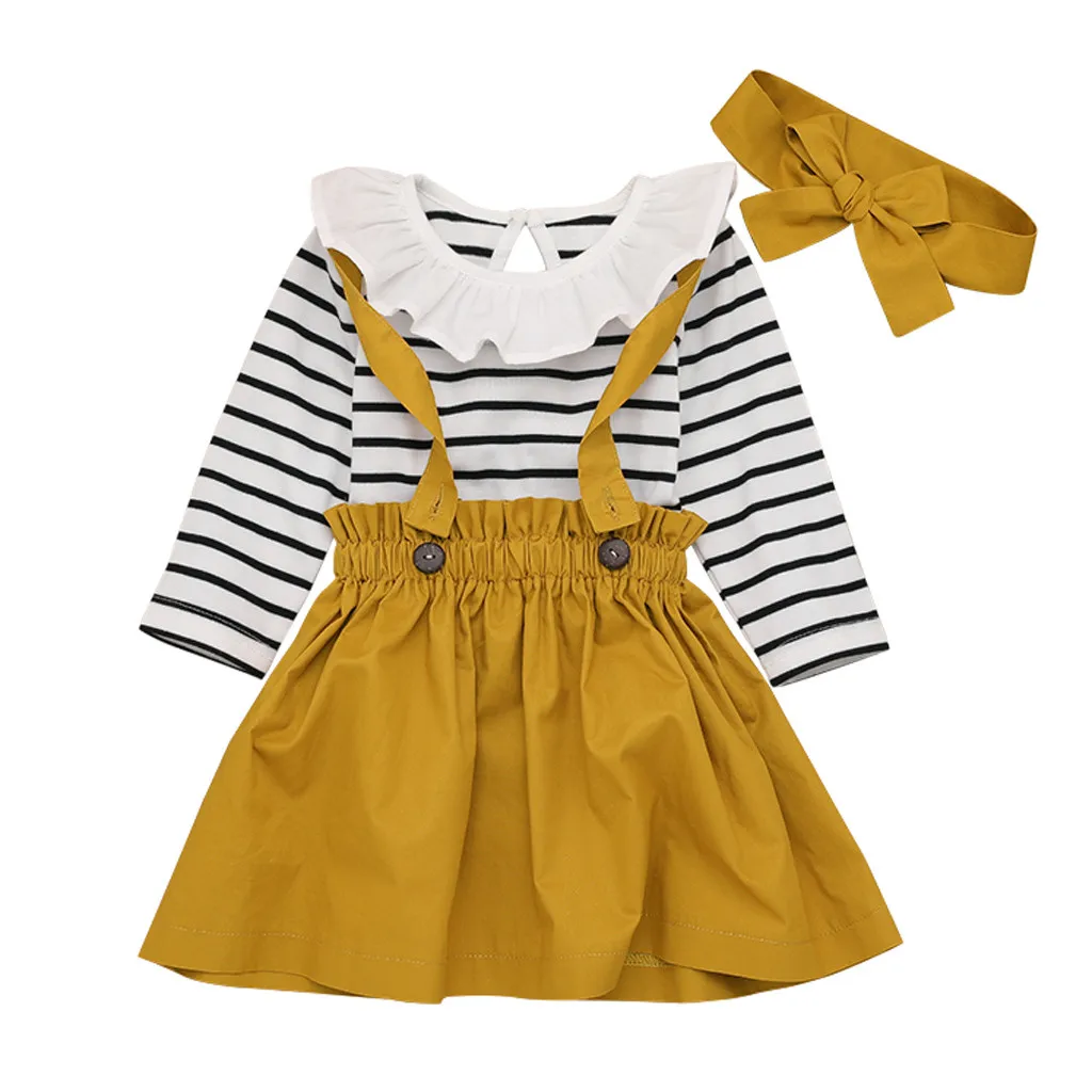 ARLONEET Toddler Infant Baby Girl Princess Lace Stripe Romper Suspender Skirt Outfits Set For Baby Kids Boy Girl Clothing