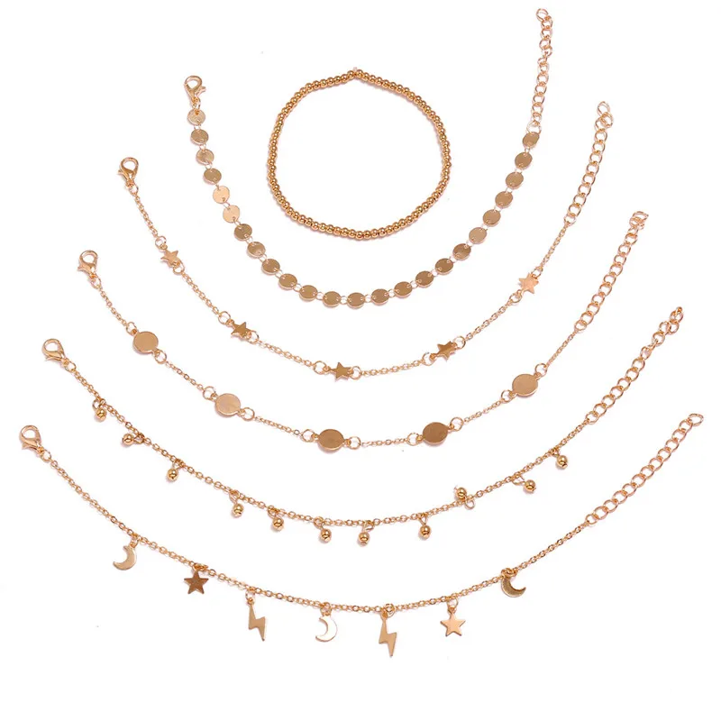 Bohemia Multilayer Beads Anklet Set Fashion Sequins Star Ankle Bracelets - Image 2