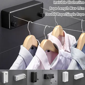 

Home 4.2m Stainless Steel Wire Invisible Wall Hanger Indoor Retractable Solid Clothesline Retractable Clothesline Clothes dryer